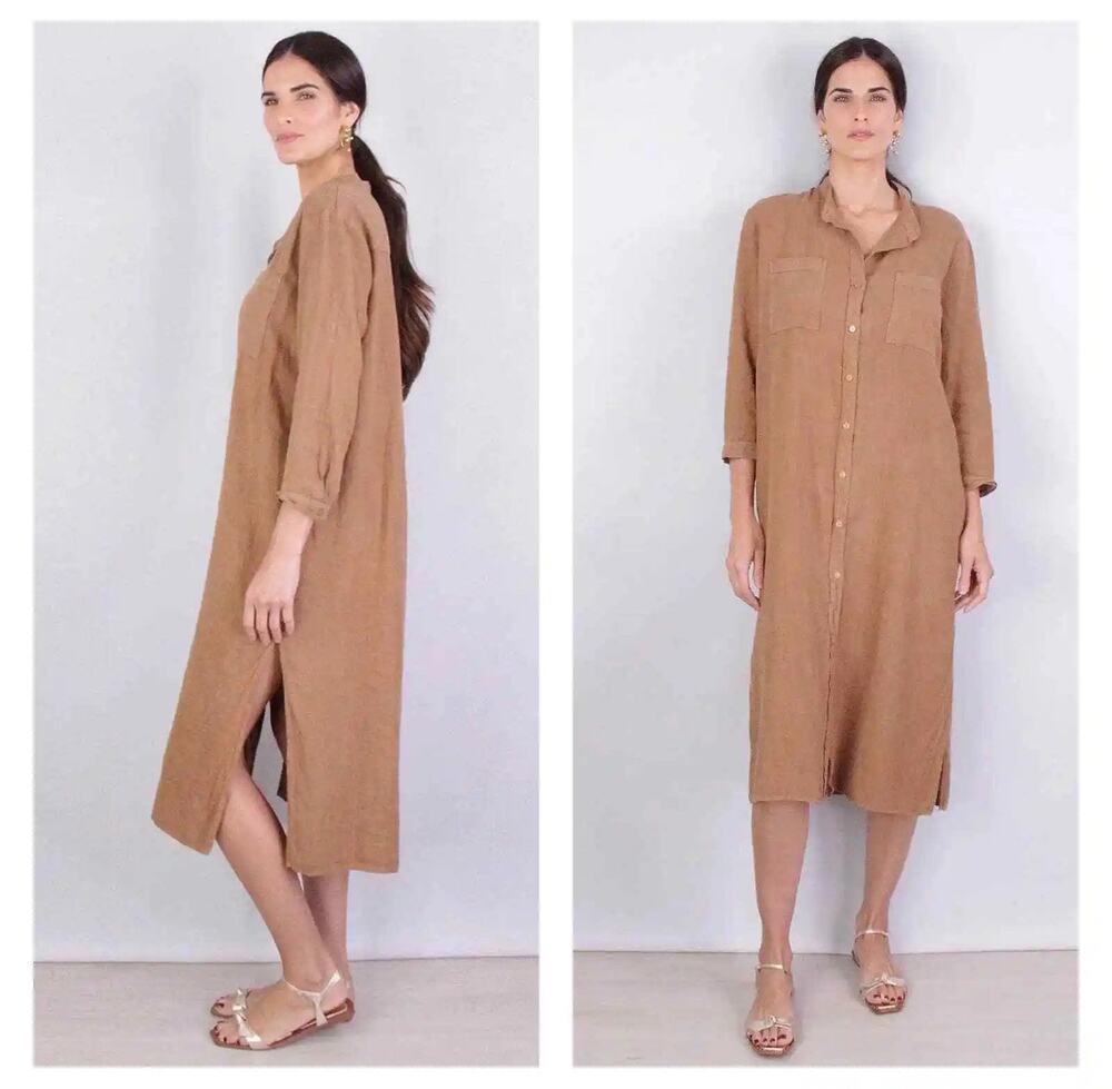 ENZA COSTA Revolve NEW Brown Linen Shirt Maxi Midi Dress Size 1 Lagenlook